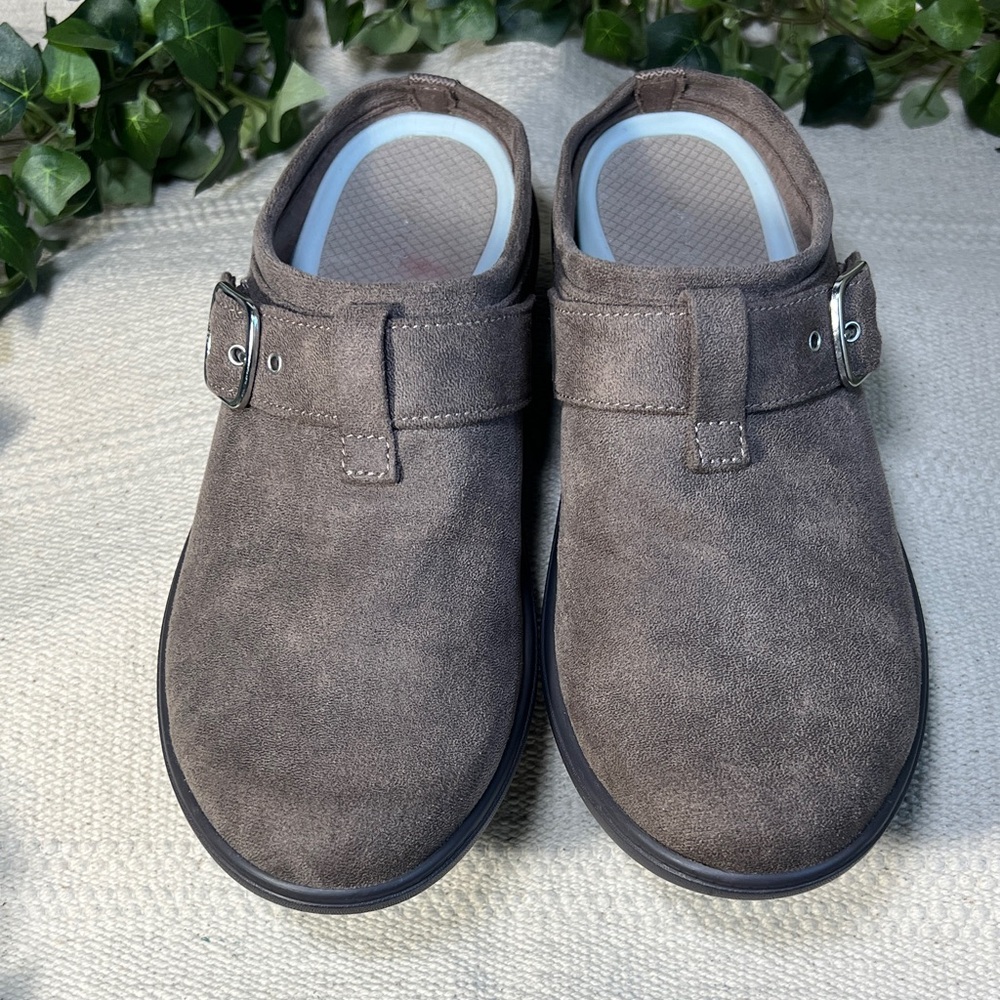 💫LifeStride mate Brown-Taupe Suede Buckle Clogs